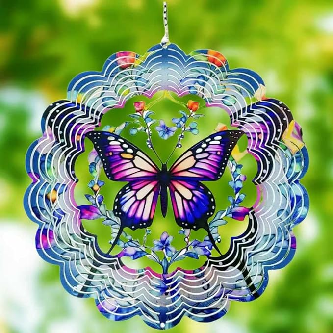 Metal Wind Spinners Outdoor Hanging Wind Spinner for Yard and Garden Decor for Outside,12In 3D Stainless Steel Butterfly Wind Chime Gifts of Christmas for Women Mom