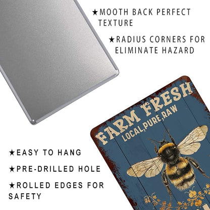 snowsun Metal Signs Farm Fresh Local Pure Raw Honey Funny Tin Sign Vintage Aluminum Sign Wall Decor for Living Room Bedroom Garden Yard Bar Cafe 8×12 Inches