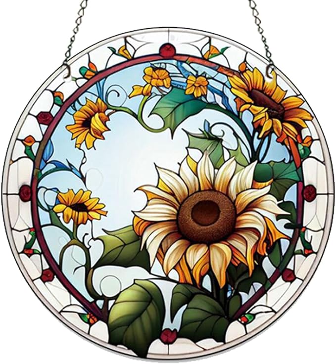 5.9'' Sunflower Acrylic Window Hanging Flower Sun Catcher Decor Stained Panel Hangings Wall Art Decor Gift for Daughter,Mom,Grandma (Style D)