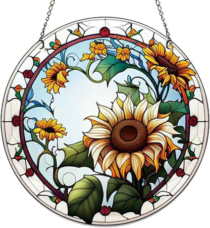 5.9'' Sunflower Acrylic Window Hanging Flower Sun Catcher Decor Stained Panel Hangings Wall Art Decor Gift for Daughter,Mom,Grandma (Style D)
