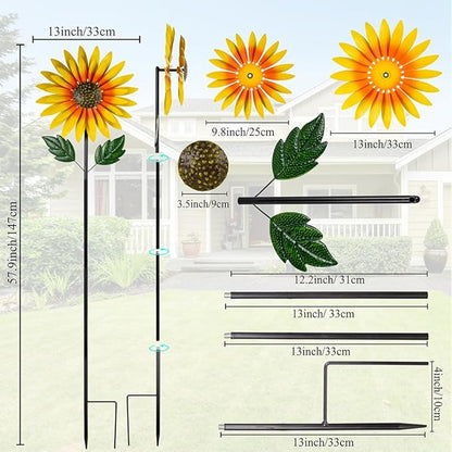 Sunflower Wind Spinners Outdoor,Double-Layer Windmill for Yard,Kinetic Wind Sculpture for Backyard Garden Patio Lawn Art Decor