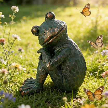 Vintage Bronze Meditating Frog Statue, 9.8" H Handcrafted Resin Zen Frog Figurine, Weather Resistant, for Garden, Patio, Indoor & Outdoor Home Decor
