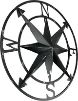 Zeckos Distressed Metal Nautical Compass Rose Wall Décor - Rustic 20-Inch Diameter Hanging Art with Vintage Black Enamel Finish - Perfect for Indoor and Outdoor Display