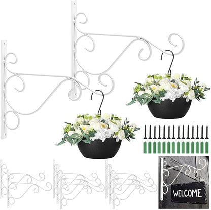 Tandefio 10 Pcs Hanging Plant Brackets 10 Inch Outdoor Wall Mount Metal Plant Hanger Hooks with Screws for Bird Feeder Wind Chime Lanterns Holiday Decoration (White)