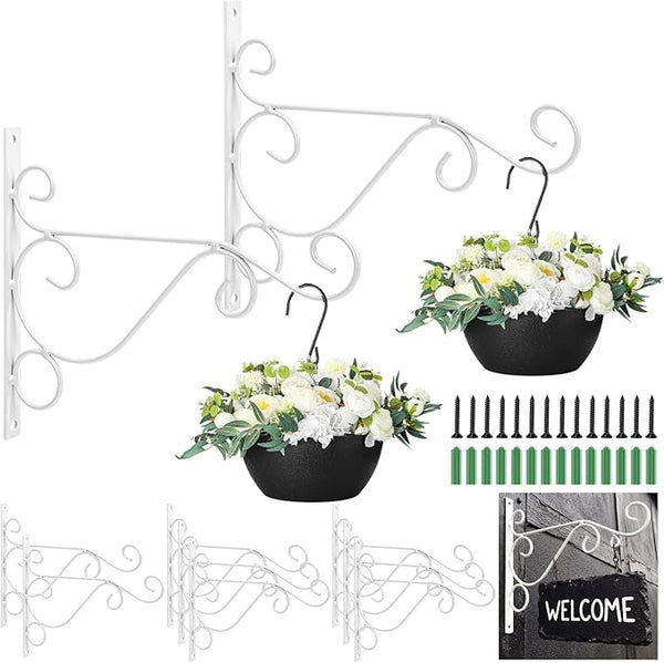 Tandefio 10 Pcs Hanging Plant Brackets 10 Inch Outdoor Wall Mount Metal Plant Hanger Hooks with Screws for Bird Feeder Wind Chime Lanterns Holiday Decoration (White)