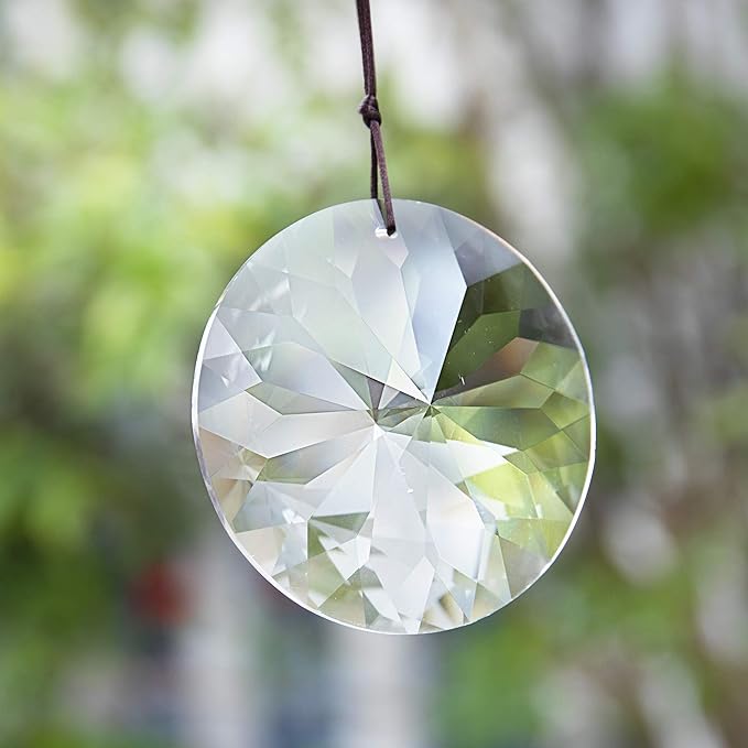 Bauhinia Hanging Faceted Crystals Large Window Prisms Suncatcher Ornament Rainbow Maker Chandelier Crystal Pendant(85mm,Round)