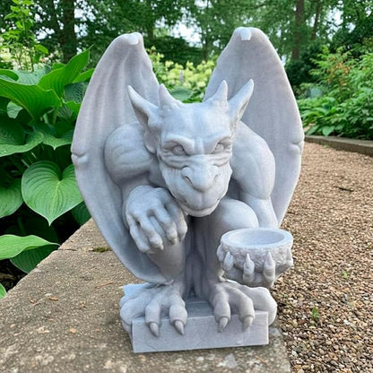 OLOMA Concrete Gargoyle Outdoor Statue Gothic Garden Accent Sculpture Neutral Stone Finish Decorative Mythical Figure Resin Coated Weather Resistant Accent for Entryway Patio Yard