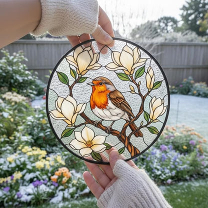 Robin Stained Glass Suncatcher Window Hanging, Bird Ornament Decor for Window, Robin Ornament for Women, Nature Lovers Gift Idea, Bird Suncatcher Stained Glass, Nature Decor for Home
