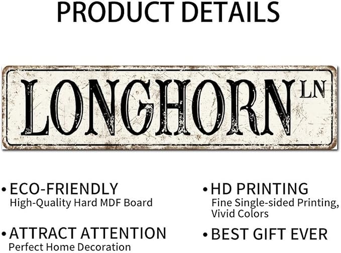 Madcolitote Rustic Longhorn Wood Signs Longhorn Custom Street Signs Metal Retro Wood Plaque Farmhouse Wall Art Wall Decor for Home Bars Clubs Cafes Man Cave Party 6x24in