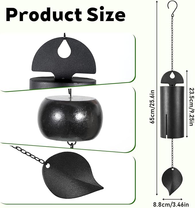 Wind Chimes for Outside Deep Tone, Black Large Metal Unique Serenity Bell with Deep Resonance Cylinder Memorial Wind Chime Outdoor for Garden Patio Yard Porch