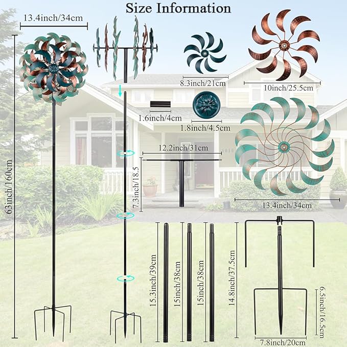 Stargarden Wind Spinners for Yard and Garden,Metal Wind Sculptures & Spinners, 6 Layers Windmill with Sturdy Stakes, Metal Yard Art Decoration