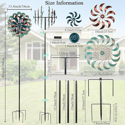 Stargarden Wind Spinners for Yard and Garden,Metal Wind Sculptures & Spinners, 6 Layers Windmill with Sturdy Stakes, Metal Yard Art Decoration