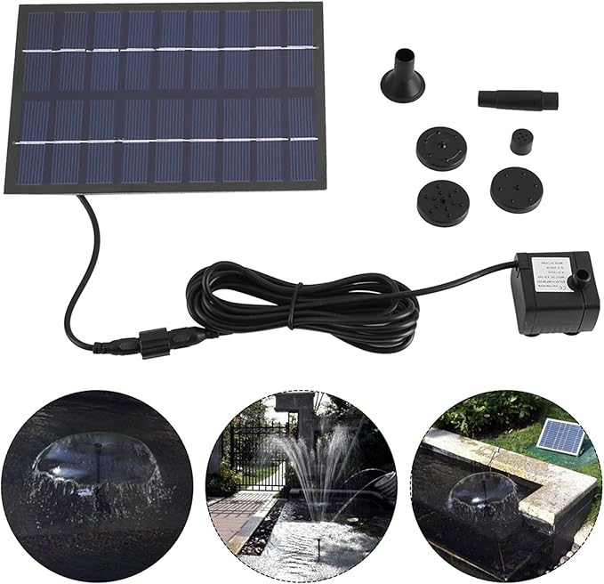 Solar Fountain for Bird Bath, 1.8W Solar Panel Water Pump Kit Outdoor Powered Fountain Decor with 4 Nozzle Long Cable for Small Pond Patio Garden Pool And Fish Tank