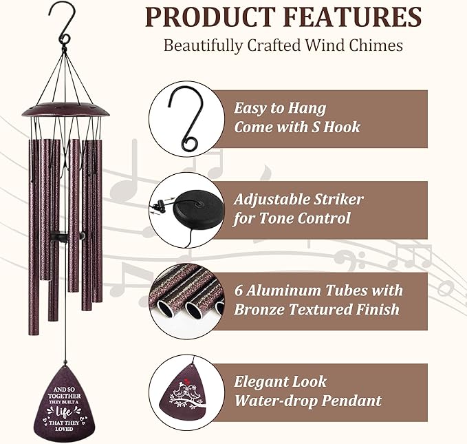 Wedding Gifts for Couples 2026, 33.5 Inch Wind Chimes Wedding Shower Gift, Bridal Shower Gift, Newly Wed Gifts for the Couple Mr and Mrs, Gifts for Newlyweds Couple First Home Together