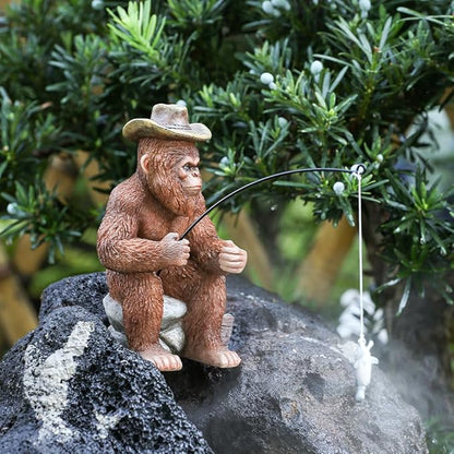 Bigfoot Statue - Bigfoot Fishing Resin Figures 7.2 Inches, Sasquatch Gifts. Bigfoot Decoration is Suitable for Outdoor and Indoor Decor. Garden Bigfoot Decor Father's Day