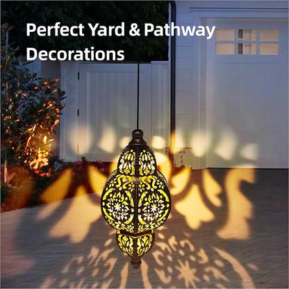 Hanging Solar Lights Garden Lights Metal Moroccan Lamp Waterproof for Outdoor Hanging Decor Yard Backyard Garden Decorative (2 Pack, Bronze)