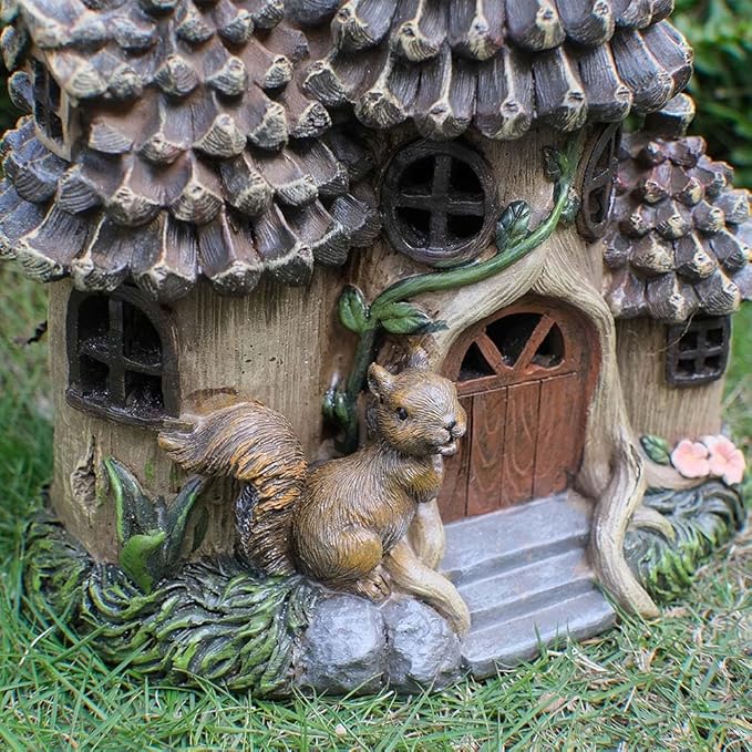 Zayton Garden Squirrel's House Outdoor Statues Yard Resin Decoration Gift Handmade Housewarming Gift for Patio Yard Lawn Waterproof Cracking