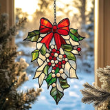 Mistletoe Acrylic Suncatcher Stained Glass Effect Window Car Hanging Christmas Ornament Indoor Outdoor Decor Garden Sun Catcher Panel for Christmas Lover for Women Mom Grandma