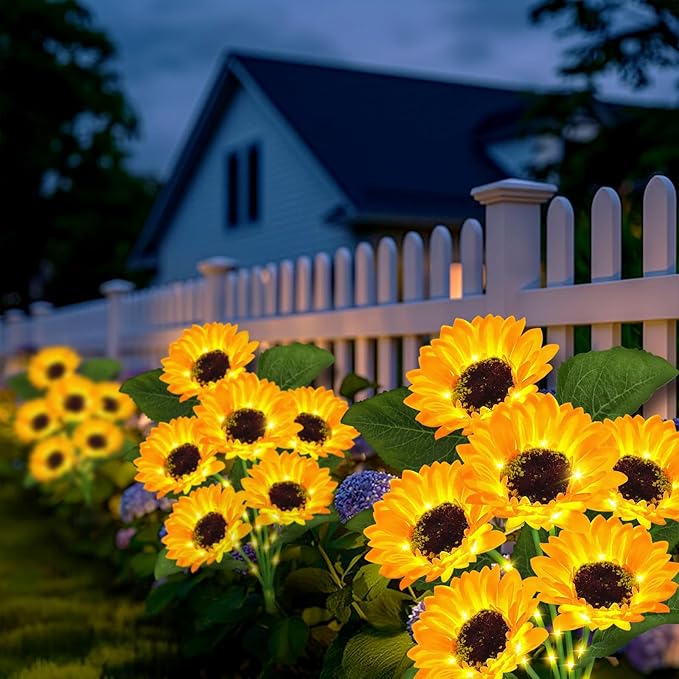 Solar Garden Lights Outdoor, 2 Pack Sunflower Lights with 12 Sunflower, Waterproof 60 Led Garden Fall Decor, Gifts for Mom Grandma, Decorative Solar Flowers for Pathway Patio Yard Flowerbed Decoration