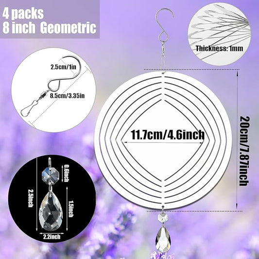 4Pack 8inch Sublimation Wind Spinner Blanks 3D Aluminum Metal Wind Sculpture Kinetic Spinners for Yard and Garden Indoor Art Ornaments Hanging Decoration (Geometric)