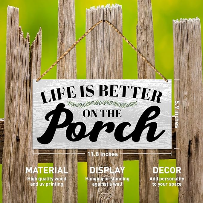 Porch Wood Sign Decor, Door Wall Sign for Front Back Porch Patio Decoration Deck Bar Garden Backyard Decor, Housewarming Gifts for Women Men New House Home, Life Is Better on The Porch