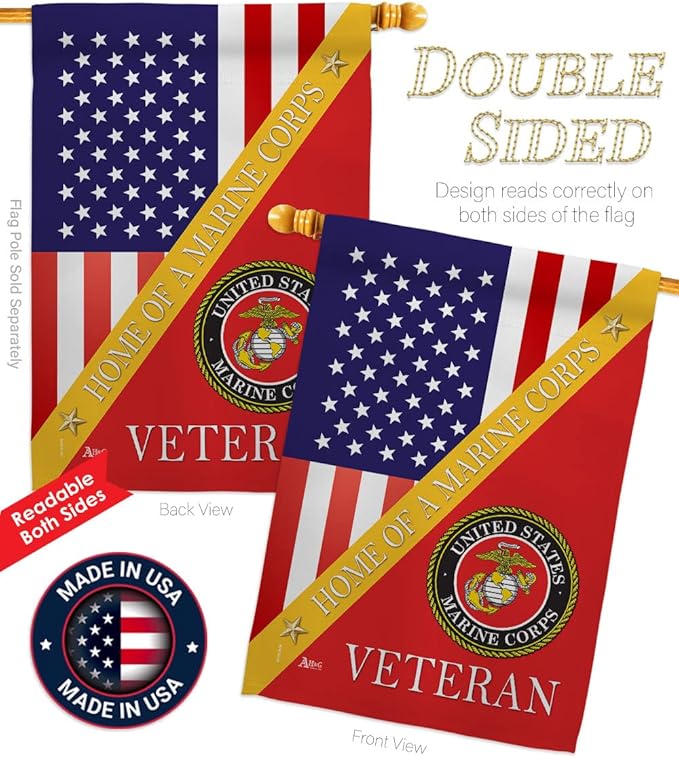 Home of Marine Corps Garden House Flag - Kit Armed Forces USMC Semper Fi United State American Military Veteran Retire Official - Decoration Banner Small Yard Gift Double-Sided Made in USA 28 X 40