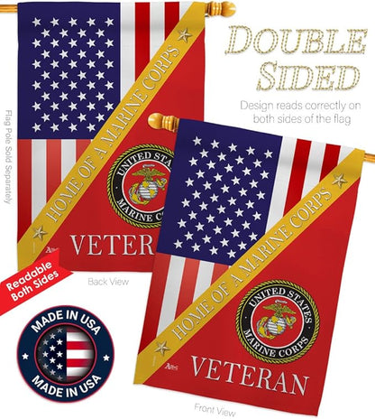 Home of Marine Corps Garden House Flag - Kit Armed Forces USMC Semper Fi United State American Military Veteran Retire Official - Decoration Banner Small Yard Gift Double-Sided Made in USA 28 X 40