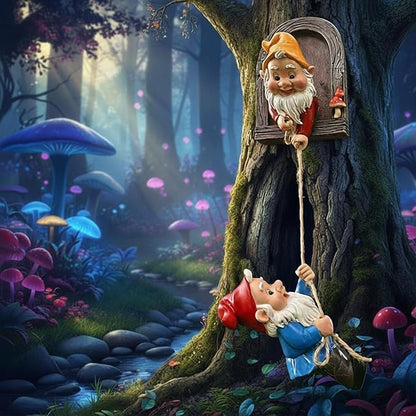 Garden Gnome Statue, Funny Resin Dwarf Sculpture for Lawn Patio Climbing Tree Decor Outdoor (Gnome-B)