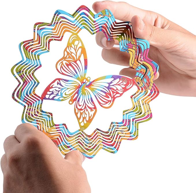 LONGSHENG Butterfly Wind Spinner- 3D Indoor Outdoor Garden Decoration Crafts Ornaments Hand Painted Stainless 6 inch