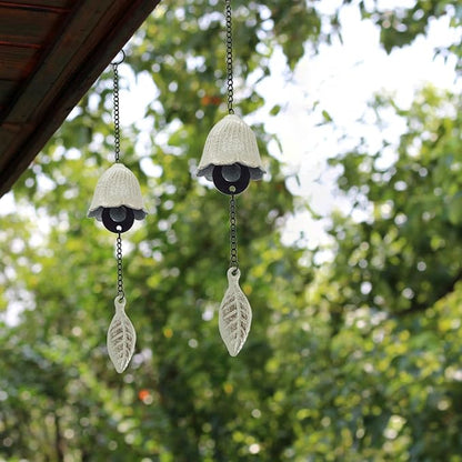 MrMrKura Japanese Leaf Wind Chimes, Small Wind Bell Pendent for Outside Hanging Cast Iron Wind Chime Ornament for Bless Garden Backyard Home Decor (White)