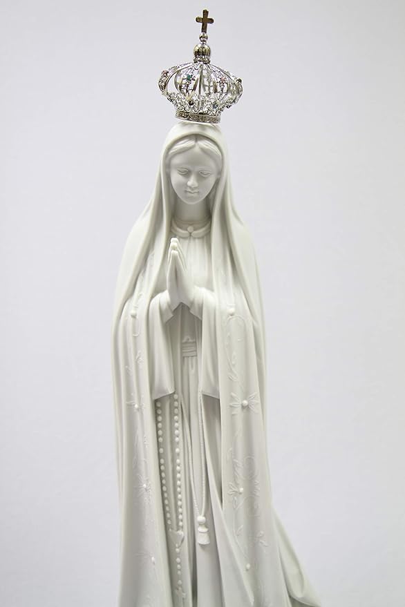 Vittoria Collection 28 Inch Our Lady of Fatima with Jeweled Metal Crown Virgin Mary Italian Statue Sculpture Made in Italy Indoor Outdoor