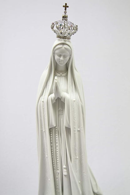 Vittoria Collection 28 Inch Our Lady of Fatima with Jeweled Metal Crown Virgin Mary Italian Statue Sculpture Made in Italy Indoor Outdoor