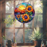 Sunflowers Suncatcher Sunflowers Stained Glass Suncatchers Stained Glass Ornament for Home Decor Indoor Wall Art Gift for Mother Women Friends (Sunflowers and Sun, M)