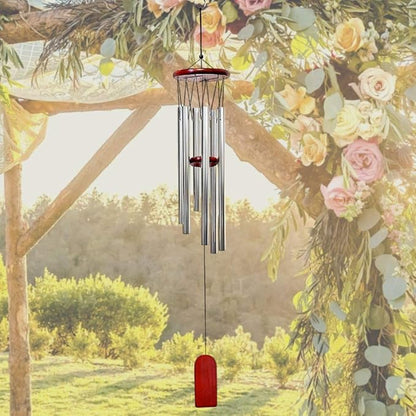 Wind Chimes - Wood and Silver Metal Windchimes - 37" Long - Wooden Wind Catcher for Home & Garden - Ideal for Porch and Garden