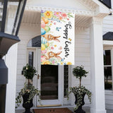 Happy Easter Flag with Bunnies and Eggs, 3x5 FT, Polyester with Metal Grommets, Spring Floral Butterfly Design, Double Sided, Indoor Outdoor Decoration