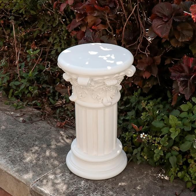 English Rosette Indoor Outdoor Sculptural Garden Plinth Base Statue Riser, Weatherproof Sturdiness Plinth Base Statue Riser for Statues, Flower Pots, Decor, Cast Stone Resin, Antique Stone Finish (D-)