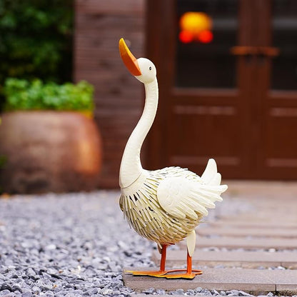 Beige Goose Metal Statue - Outdoor Porch Patio Garden Decor - 19 Inch Metal Home Furnishing Artwork - Unique Goose Gifts