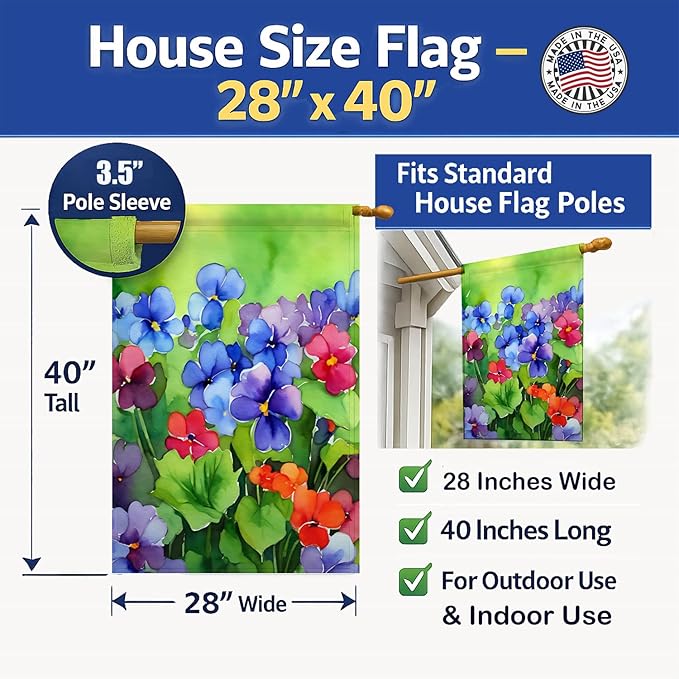 Caroline's Treasures Illinois Violet in Watercolor House Flag Large Porch Sleeve Pole Decorative Outside Yard Banner Artwork Wall Hanging, Polyester, House Size, Multicolor