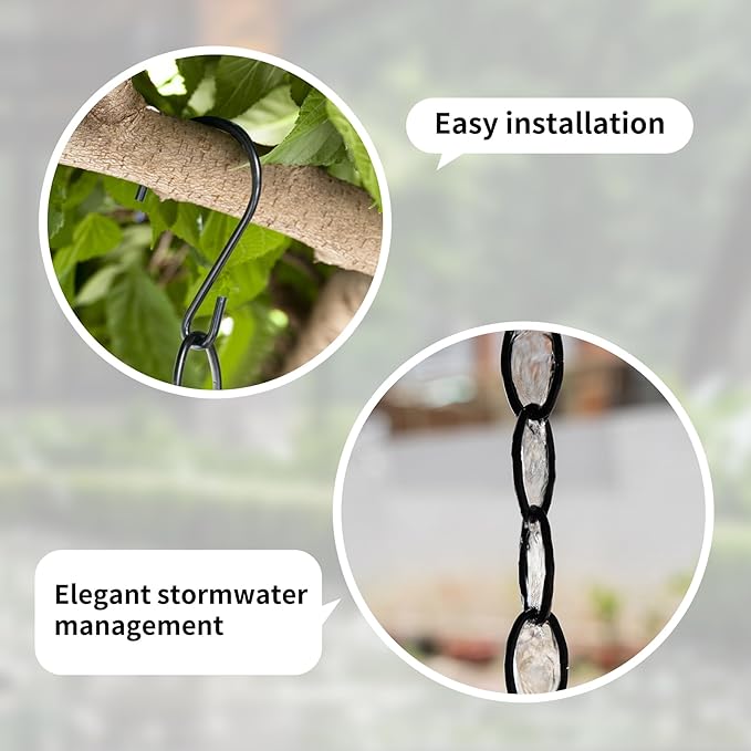Generic 16.5 FT Matte Black Rain Chain with Hooks - Rain Chains for Outside - Adjustable Rain Catcher Chains with Bell for Eaves Drainage - Easy Install (Black), YL001