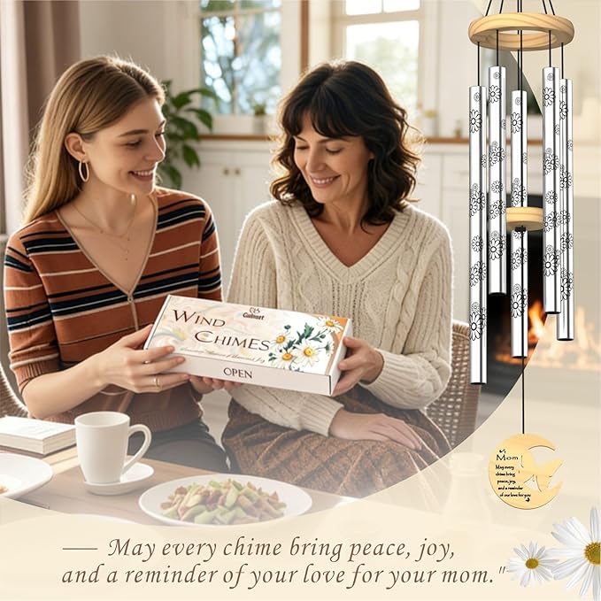 Gifts for Mom, Unique Mom's Birthday Gifts from Daughter Son, 32" Butterfly Daisy Modern Wind Chimes, Mother Gift for Birthday Mother's Day Thanksgiving, Garden Home Decor (for Mom)