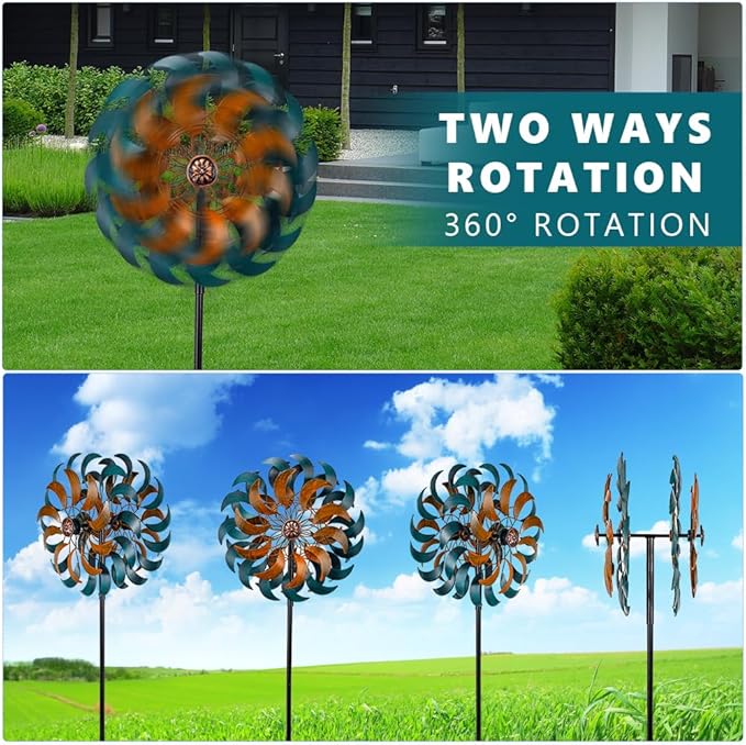 Stargarden Garden Wind Spinners, 13” W Kinetic Wind Sculptures & Spinners, 4 Layers Windmills Lawn Ornament Décor