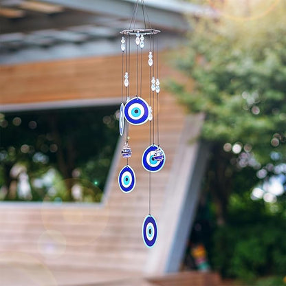 YU FENG Blue Evil Eye Wind Chimes for Outside 19" Hanging Ornament Metal Windchimes Outdoors Garden Decoration