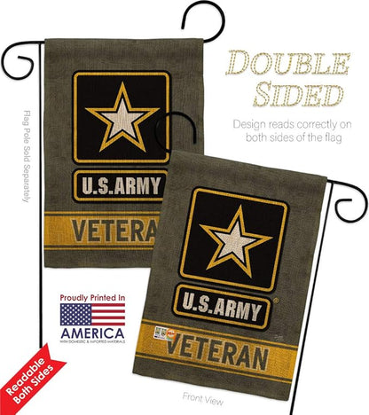 US Army Veteran Burlap Garden Flag - Pack Armed Forces Rangers United State American Military Retire Official USA Vintage Applique - House Banner Small Yard Gift Double-Sided Made in 13 X 18.5