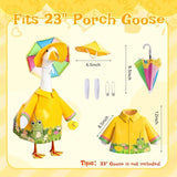 GJL Porch Goose Raincoat Outfit Fits 23 Inch Plastic Cement Goose Statue, Lawn Goose Clothes Set with Umbrella and Hat for Spring Summer Outdoor Yard Garden Decor