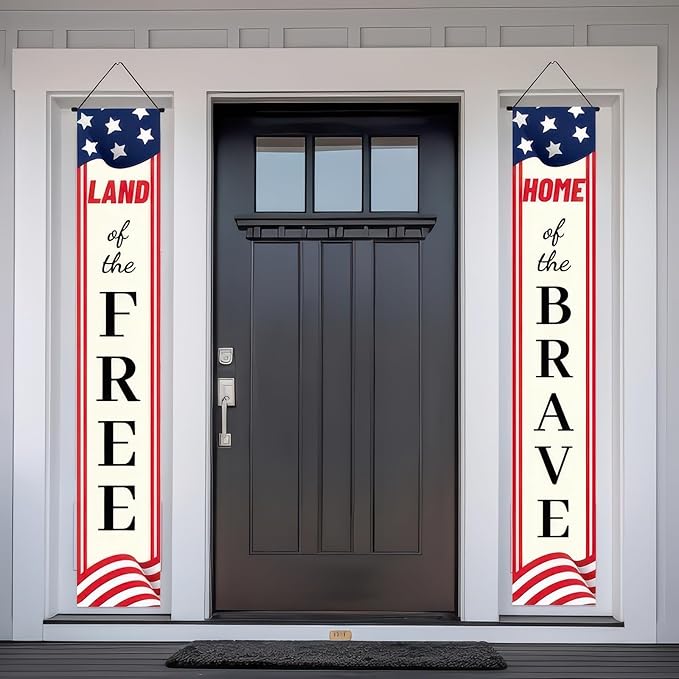 BlissYard 2Pcs Patriotic Themed Door Banners 4th of July Decorations Memorial Day Banner Hanging Porch Signs Banners for Independence Veterans Labor Day for Front Yard Indoor Outdoor Supplies
