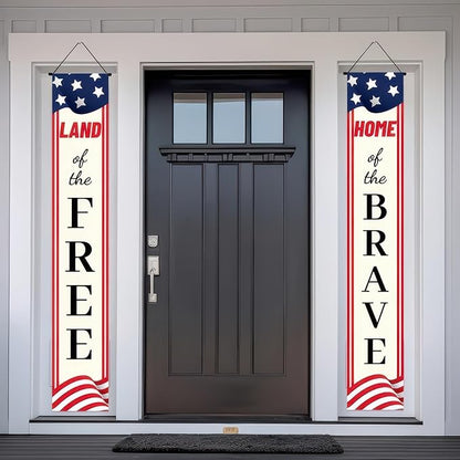 BlissYard 2Pcs Patriotic Themed Door Banners 4th of July Decorations Memorial Day Banner Hanging Porch Signs Banners for Independence Veterans Labor Day for Front Yard Indoor Outdoor Supplies