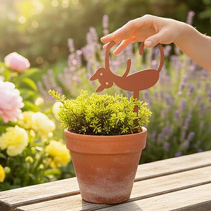 Sleepy Cat Metal Plant Stake - Garden Decoration Powder Paint Coating Gardenpot Pick-Steel-Brown
