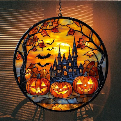 Gothic Halloween Castle Acrylic Suncatcher Stained Glass Effect Window Car Hanging Christmas Ornament Indoor Outdoor Decor Garden Sun Catcher Panel for Halloween Lover for Women Mom Grandma