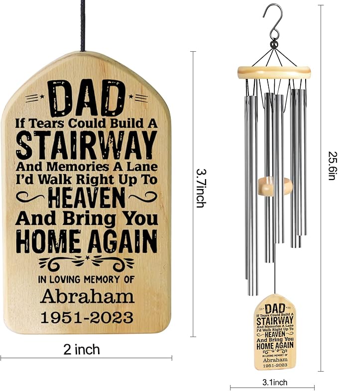 Memorial Wind Chimes for Loss of Father, Personalized Dad Memorial Gift, Bereavement & Remembrance Gift in Loving Memory