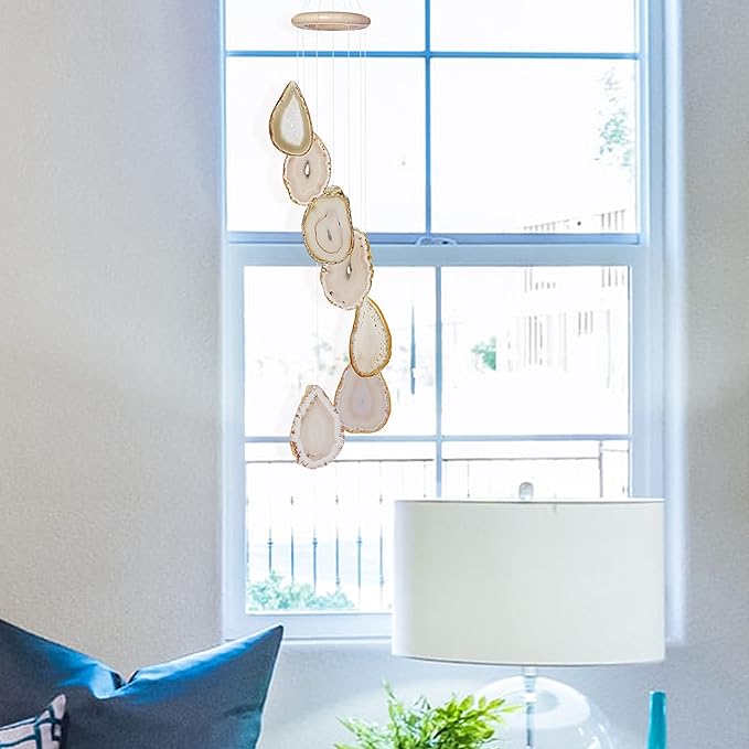 Cozy Tower Agate Wind Chimes for Outside Unique, Outdoor Home Garden Decor Geode Hanging Decorations, Natural Color